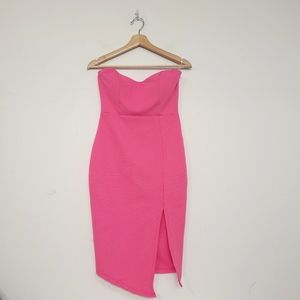 Privy pink strapless dress with side slit, size small